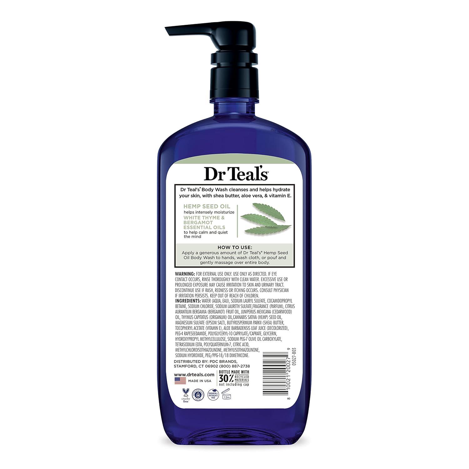 imageDr Teals Body Wash with Pure Epsom Salt Cannabis Sativa Hemp Seed Oil 24 fl oz Pack of 4