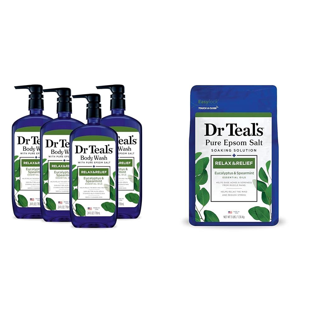 imageDr Teals Body Wash with Pure Epsom Salt Relax ampamp Relief with Eucalyptus ampamp Spearmint 24 fl oz Pack of 4Eucalyptus Spearmint