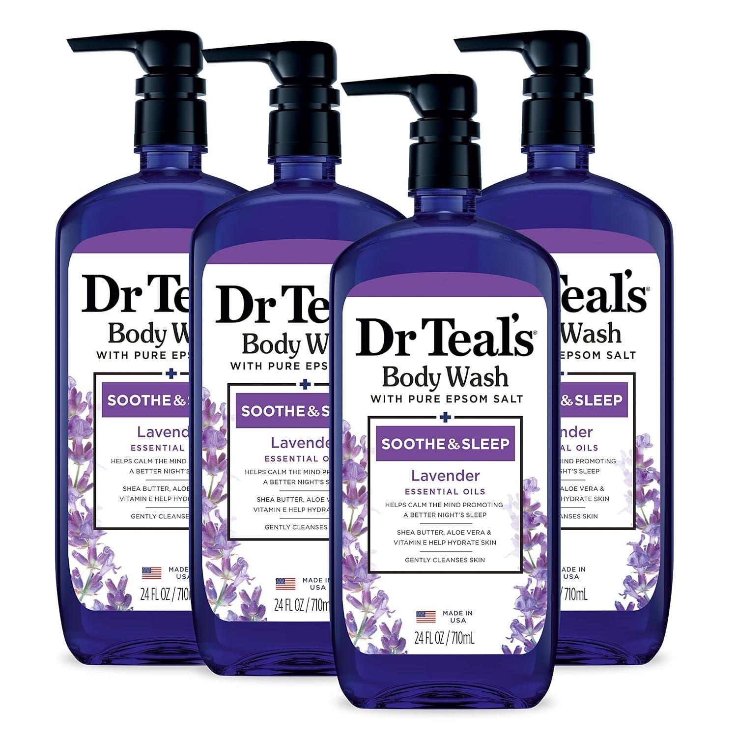 imageDr Teals Body Wash with Pure Epsom Salt Soothe ampamp Sleep with Lavender 24 fl oz Pack of 4Lavender