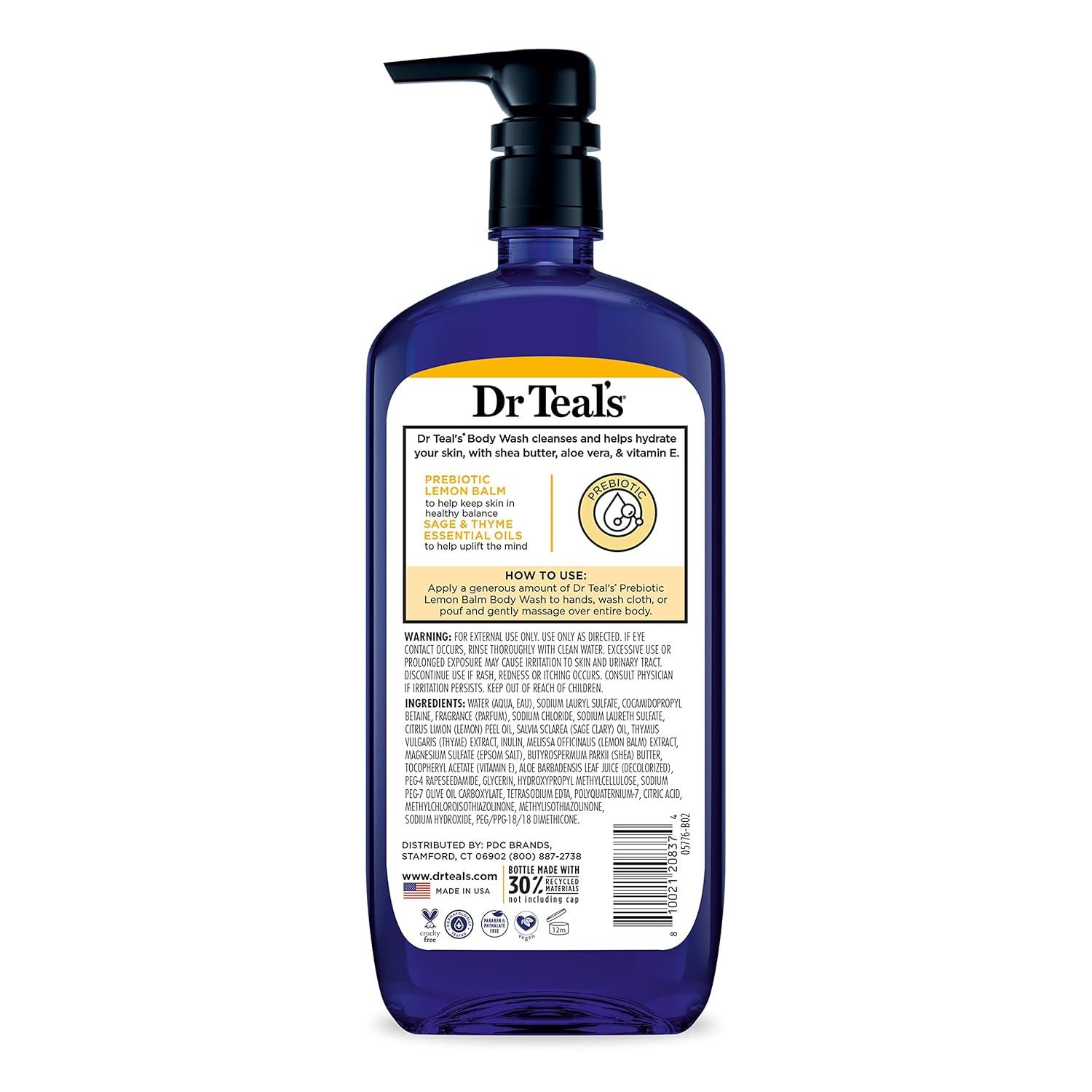 imageDr Teals Body Wash with Pure Epsom Salt with Prebiotic Lemon Balm ampamp Sage 24 fl oz Pack of 4Body Wash