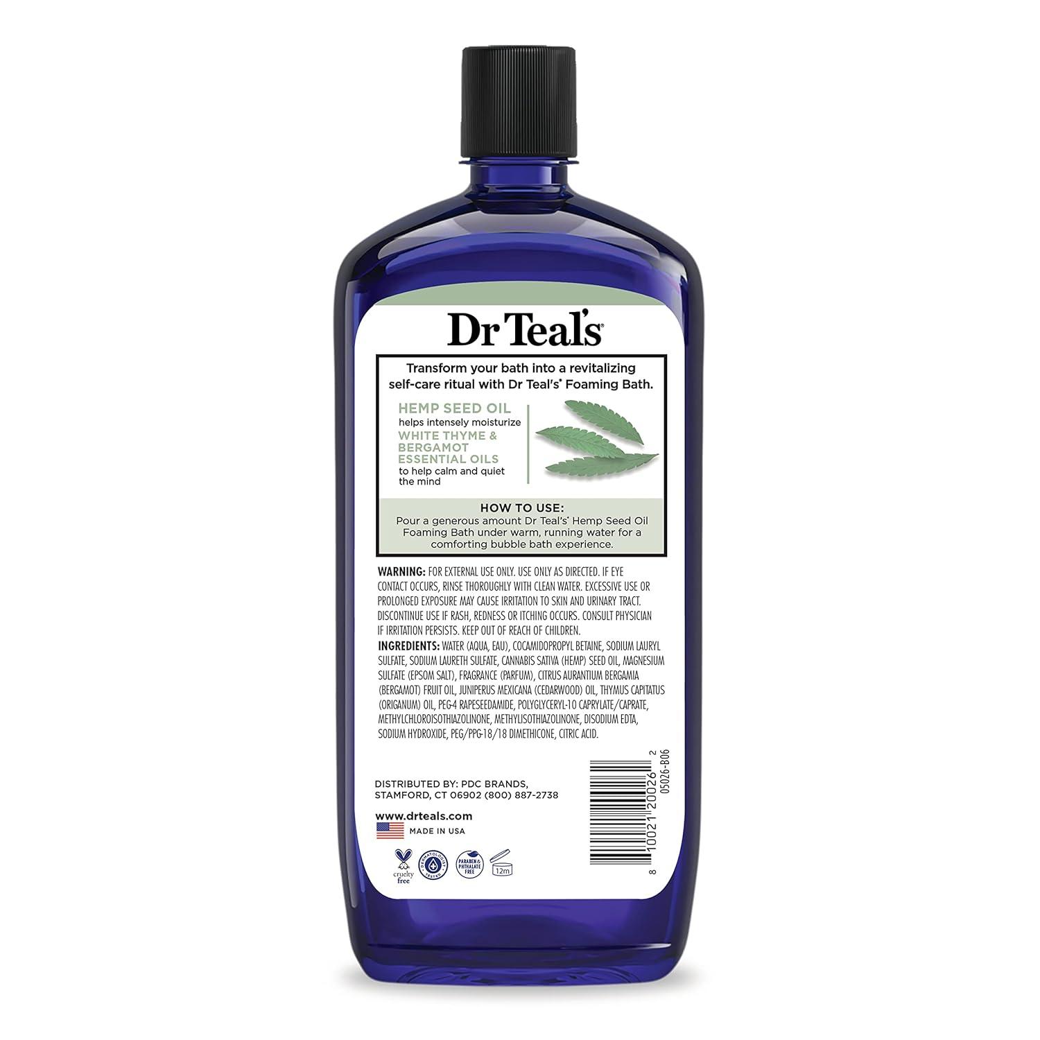 imageDr Teals Foaming Bath with Pure Epsom Salt Cannabis Sativa Hemp Seed Oil 34 fl oz Pack of 4
