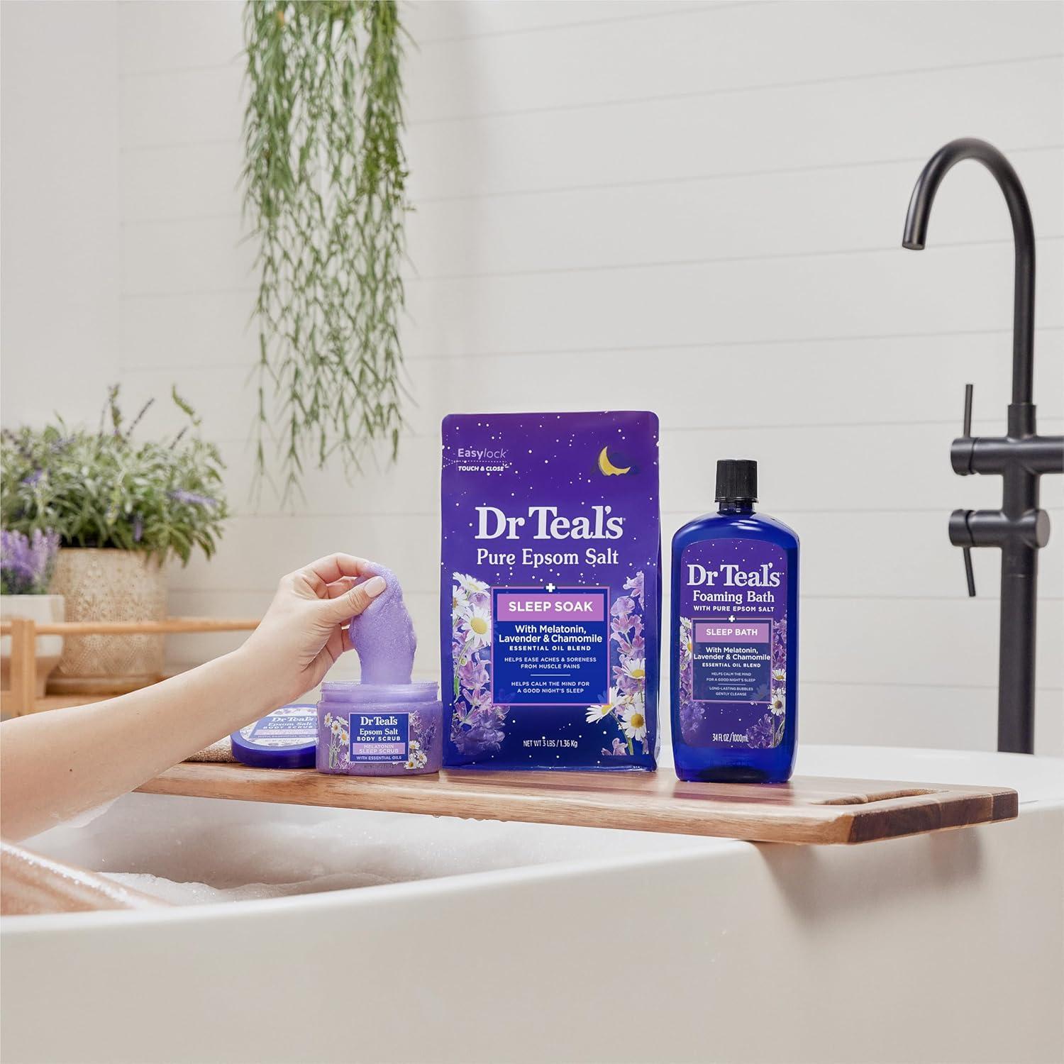 imageDr Teals Foaming Bath with Pure Epsom Salt Melatonin Sleep Soak with Essential Oil Blend 34 fl oz Pack of 4