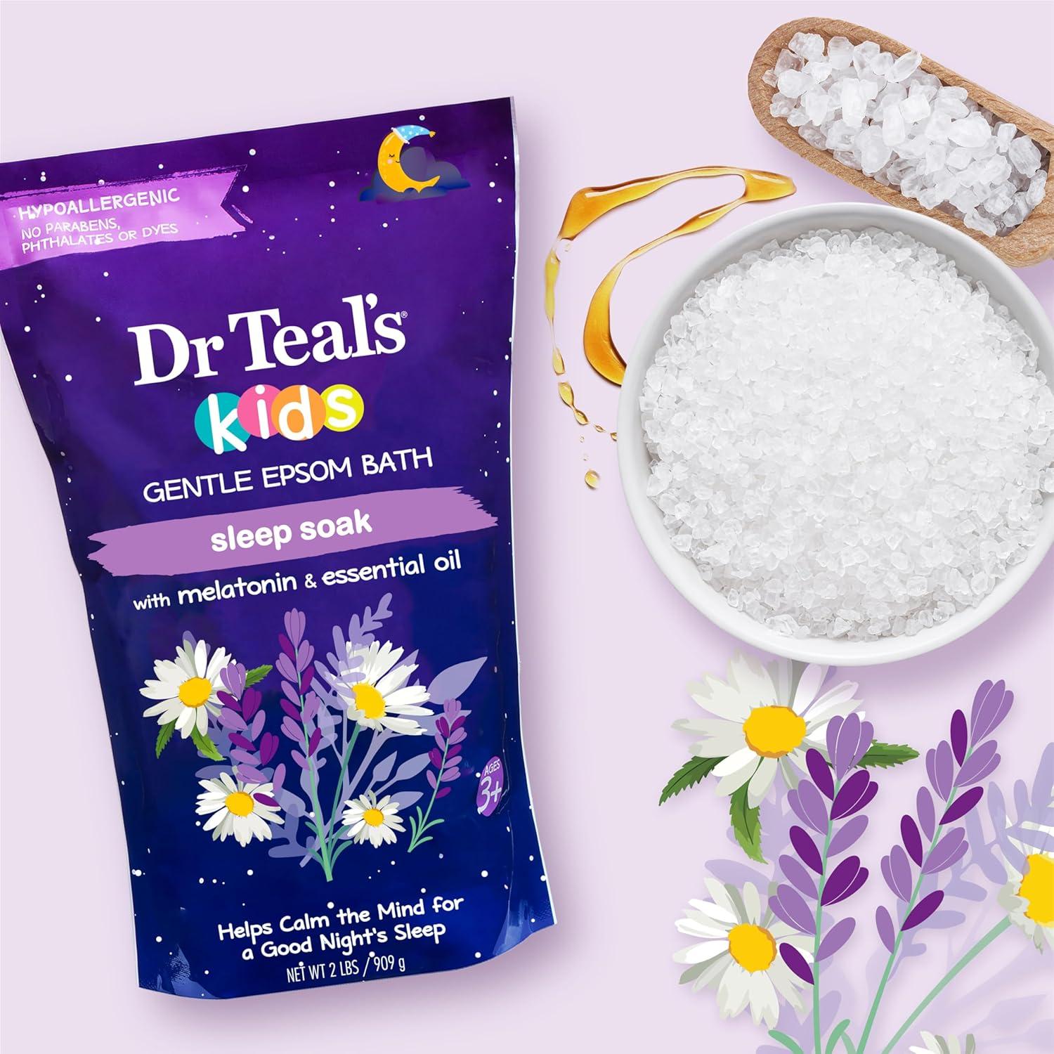 imageDr Teals Kids Gentle Epsom Salt Sleep Soak with Melatonin ampamp Essential Oil Blend 2 lbs Pack of 3