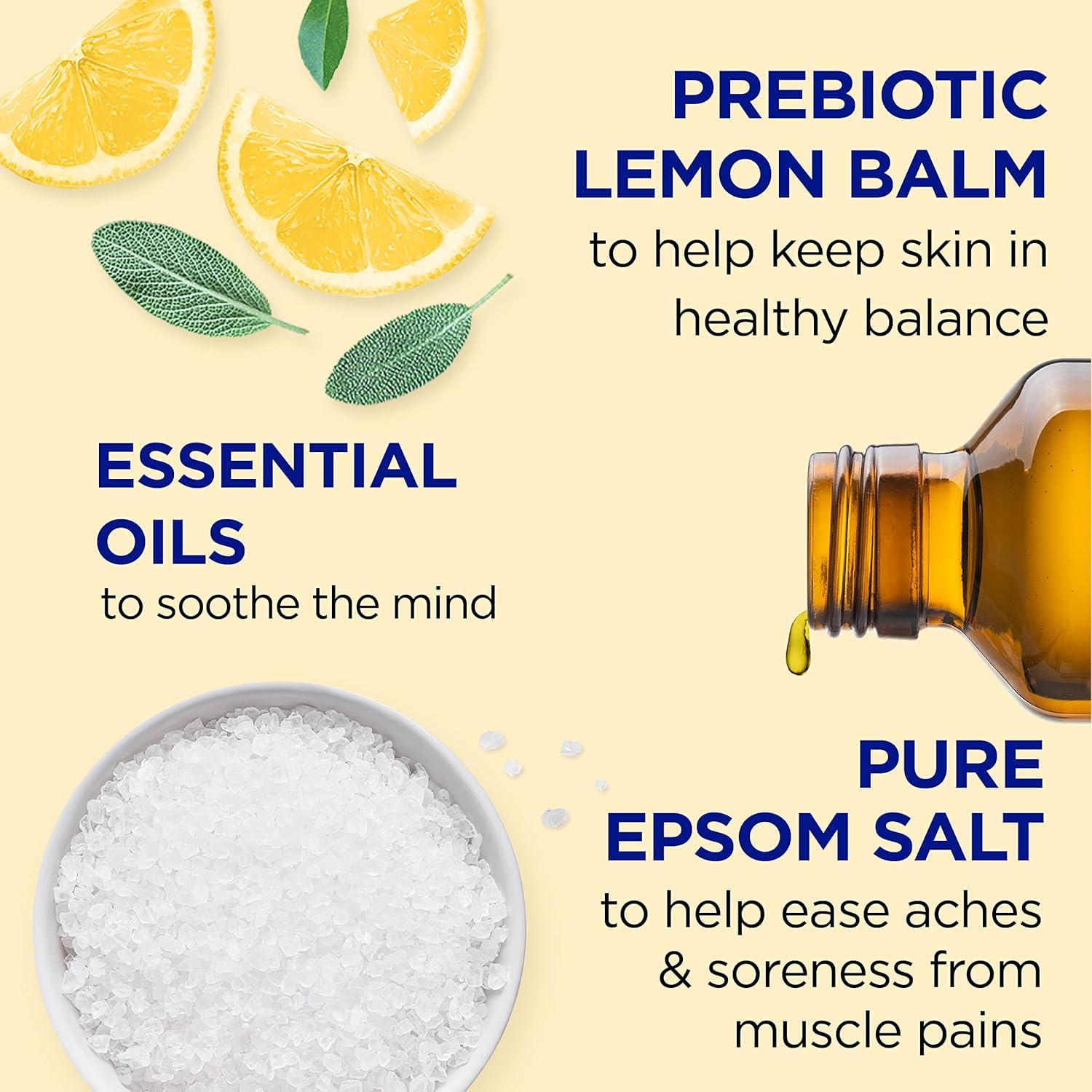 imageDr Teals Pure Epsom Magnesium Salt Soak Prebiotic Lemon Balm ampamp Essential Oil 3 lbs Pack of 4Lemon Balm