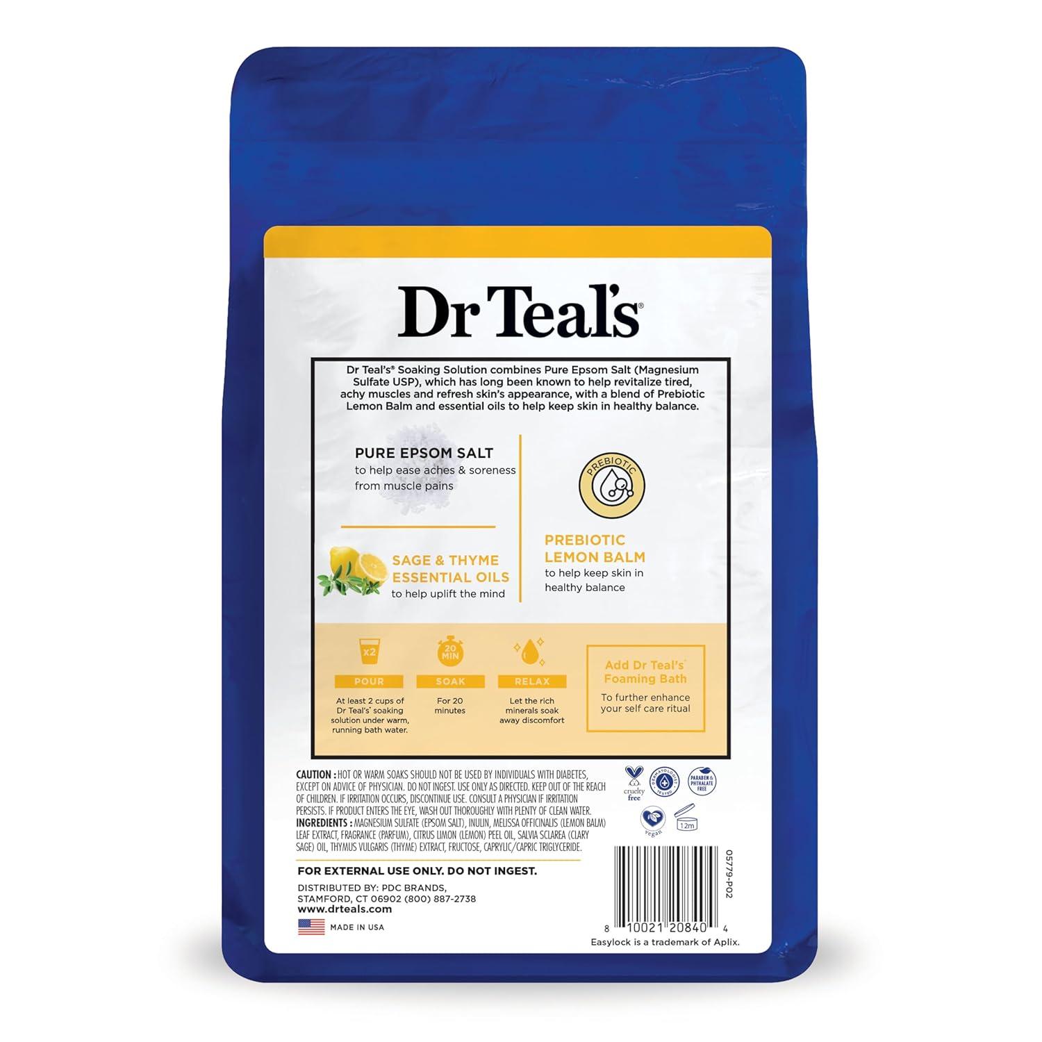imageDr Teals Pure Epsom Magnesium Salt Soak Prebiotic Lemon Balm ampamp Essential Oil 3 lbs Pack of 4Lemon Balm