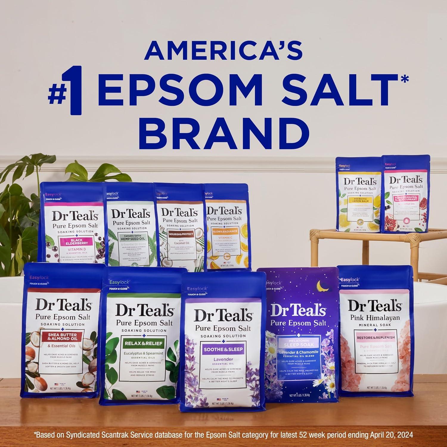 imageDr Teals Pure Epsom Magnesium Salt Soak Prebiotic Lemon Balm ampamp Essential Oil 3 lbs Pack of 4Lemon Balm