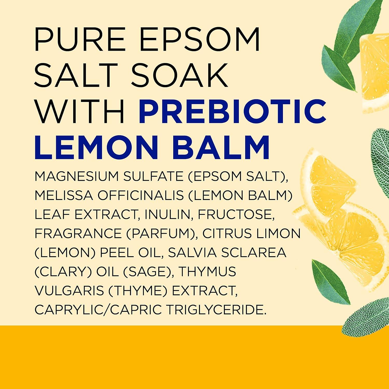 imageDr Teals Pure Epsom Magnesium Salt Soak Prebiotic Lemon Balm ampamp Essential Oil 3 lbs Pack of 4Lemon Balm
