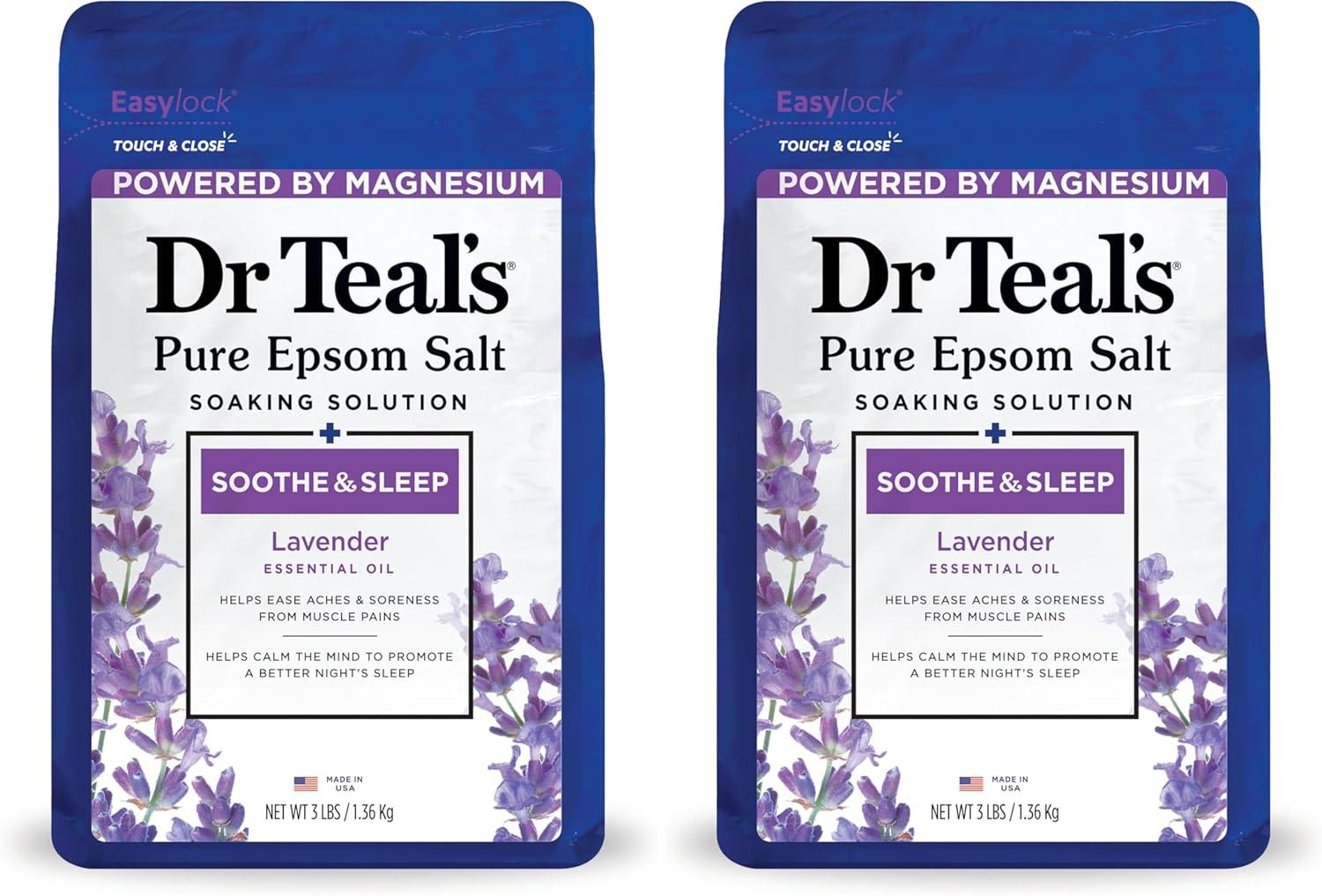 imageDr Teals Pure Epsom Salt Lavender ampamp Eucalyptus Duo Bundle 3 lbs Pack of 2Lavender