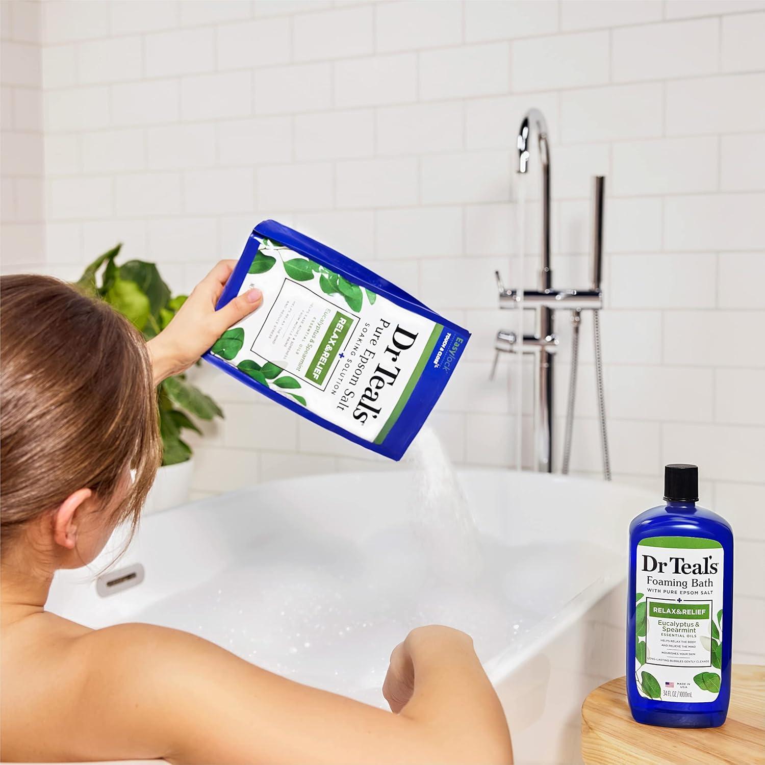 imageDr Teals Pure Epsom Salt Relax ampamp Relief with Eucalyptus and Spearmint 3 lb Pack of 4