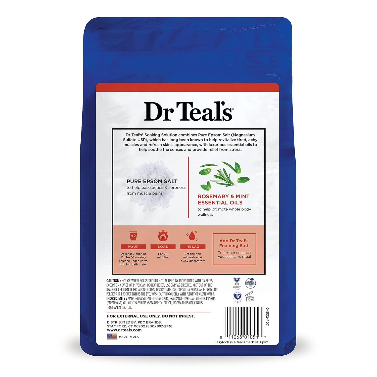 imageDr Teals Pure Epsom Salt Soak Wellness Therapy with Rosemary ampamp Mint 3 lbs Pack of 4Soak