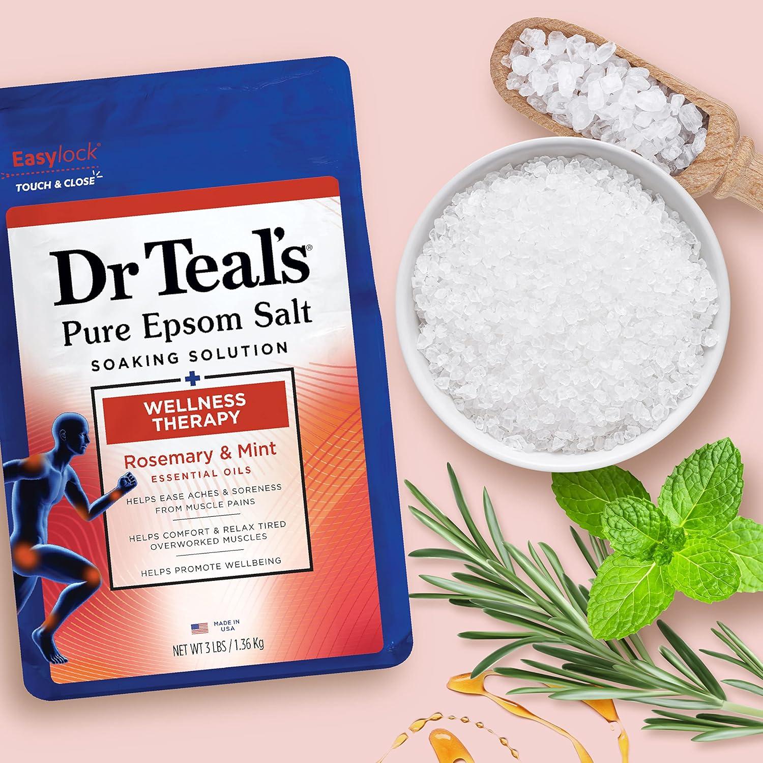 imageDr Teals Pure Epsom Salt Soak Wellness Therapy with Rosemary ampamp Mint 3 lbs Pack of 4Soak