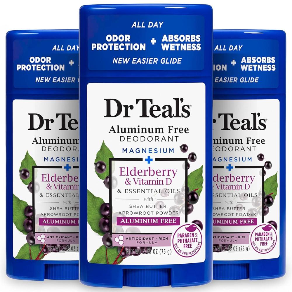 imageDr Teals Aluminum Free Deodorant Coconut Oil with Essential Oils 265 oz Pack of 3Elderberry