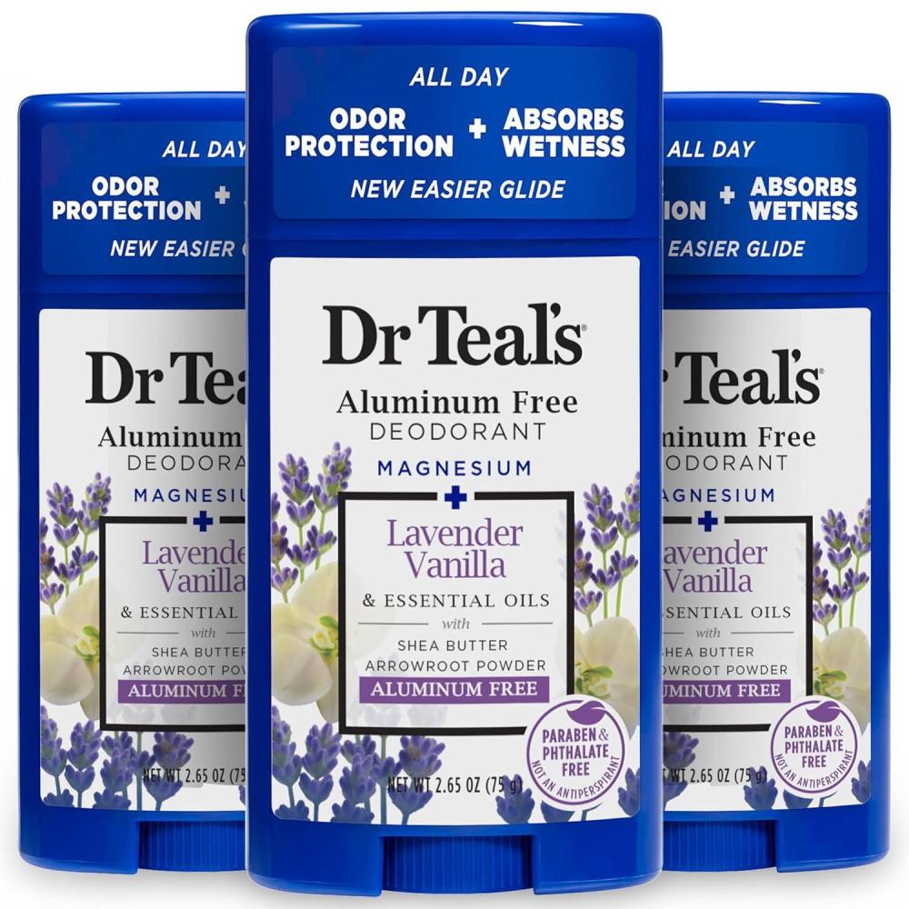 imageDr Teals Aluminum Free Deodorant Coconut Oil with Essential Oils 265 oz Pack of 3Lavender Vanilla