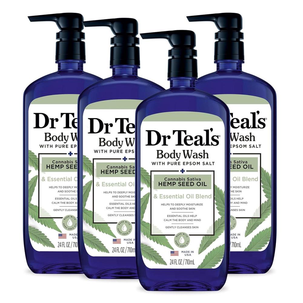 imageDr Teals Body Wash with Pure Epsom Salt Cannabis Sativa Hemp Seed Oil 24 fl oz Pack of 4