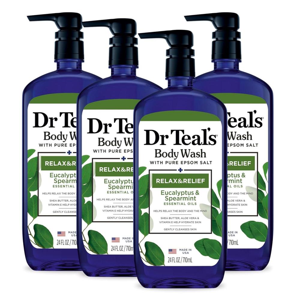 imageDr Teals Body Wash with Pure Epsom Salt Relax ampamp Relief with Eucalyptus ampamp Spearmint 24 fl oz Pack of 4Eucalyptus Spearmint