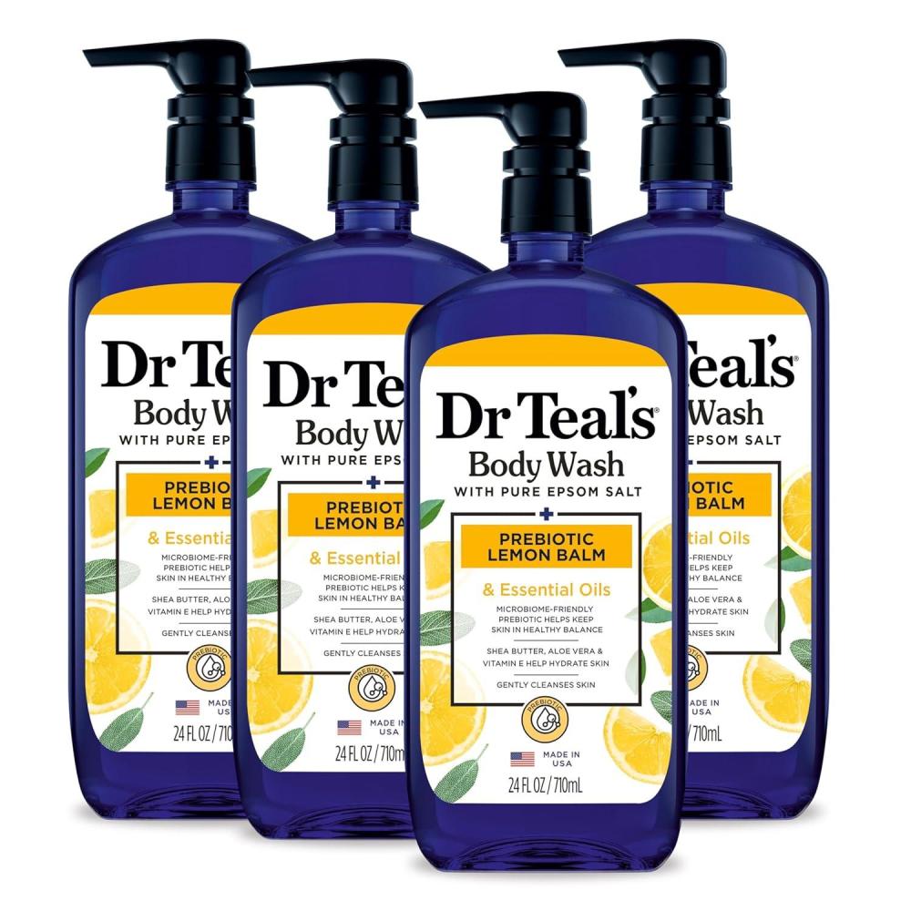 imageDr Teals Body Wash with Pure Epsom Salt with Prebiotic Lemon Balm ampamp Sage 24 fl oz Pack of 4Body Wash