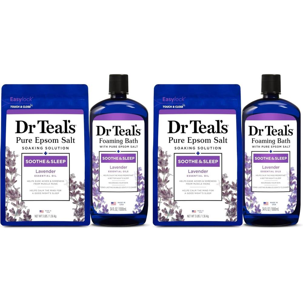 imageDr Teals Epsom Salt Soaking Solution and Foaming Bath with Pure Epsom Salt Combo Pack Lavender Pack of 22 Piece Set Pack of 2