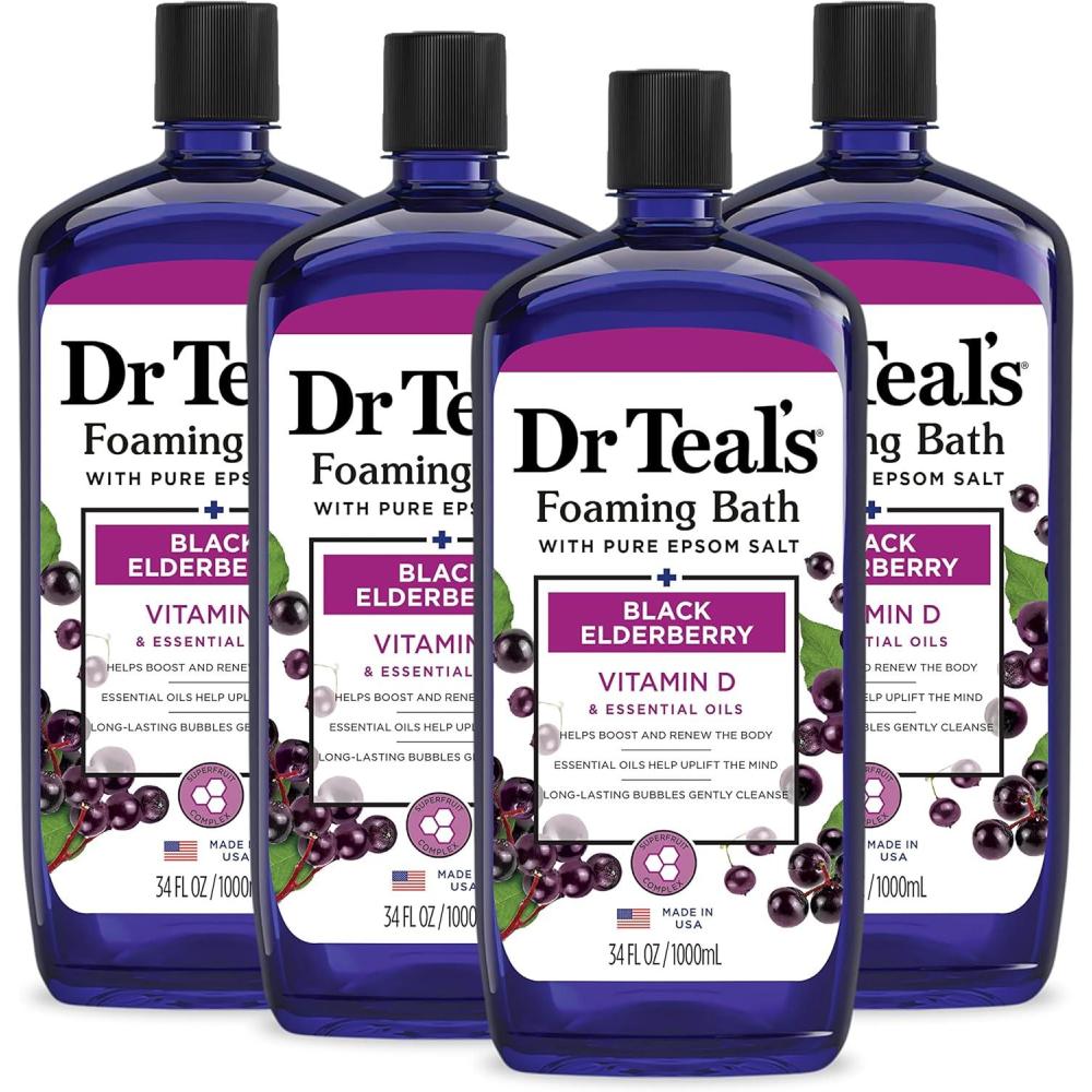 imageDr Teals Epsom Salt Soaking Solution and Foaming Bath with Pure Epsom Salt Combo Pack Lavender Pack of 234 Fl Oz Pack of 4