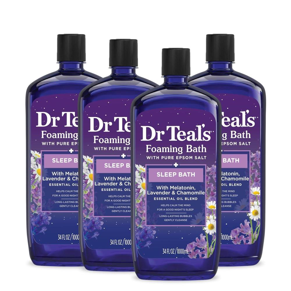 imageDr Teals Foaming Bath with Pure Epsom Salt Melatonin Sleep Soak with Essential Oil Blend 34 fl oz Pack of 4