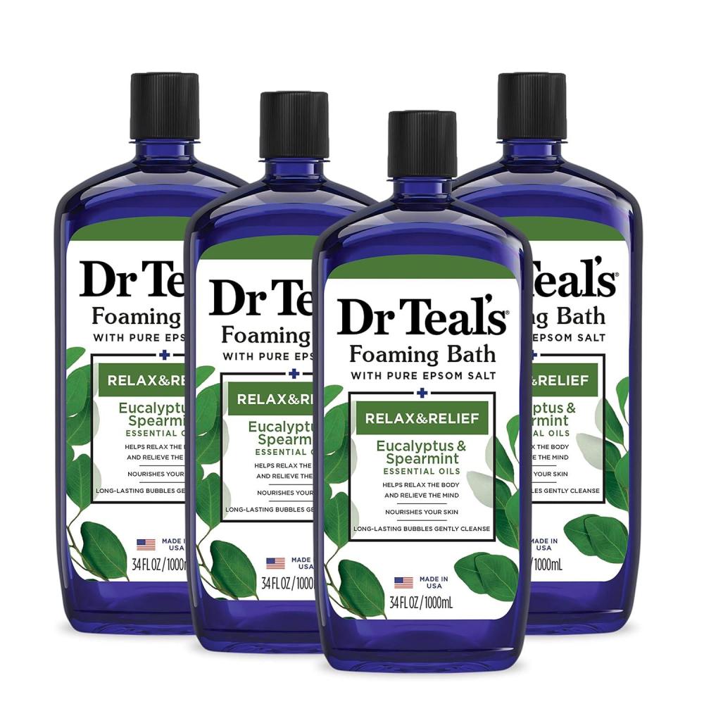 imageDr Teals Foaming Bath with Pure Epsom Salt Relax ampamp Relief with Eucalyptus ampamp Spearmint 34 fl oz Pack of 4