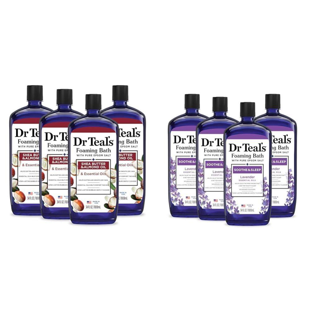 imageDr Teals Foaming Bath with Pure Epsom Salt Shea Butter ampamp Almond 34 fl oz Pack of 4Bathwater Additive Foaming Bath