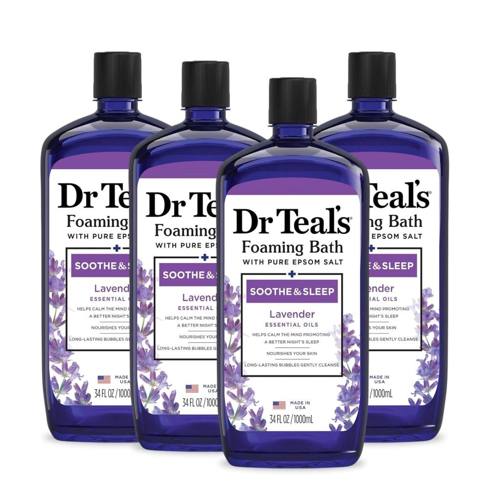 imageDr Teals Foaming Bath with Pure Epsom Salt Soothe ampamp Sleep with Lavender 34 fl oz Pack of 4Foaming Bath