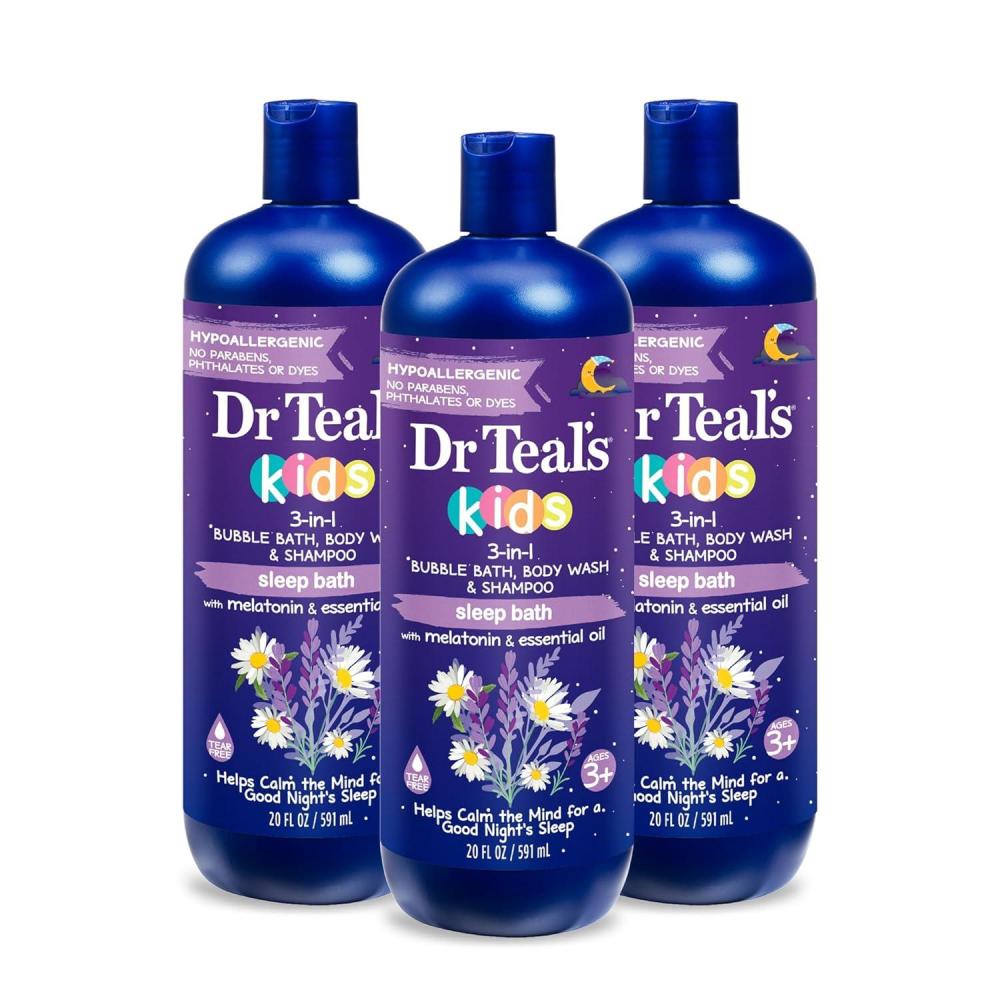 imageDr Teals Kids 3in1 Bubble Bath Body Wash ampamp Shampoo Boost ampamp Renew Elderberry with Vitamin C 20 fl oz Pack of 3Sleep Blend