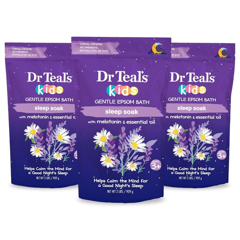 imageDr Teals Kids Gentle Epsom Salt Sleep Soak with Melatonin ampamp Essential Oil Blend 2 lbs Pack of 3