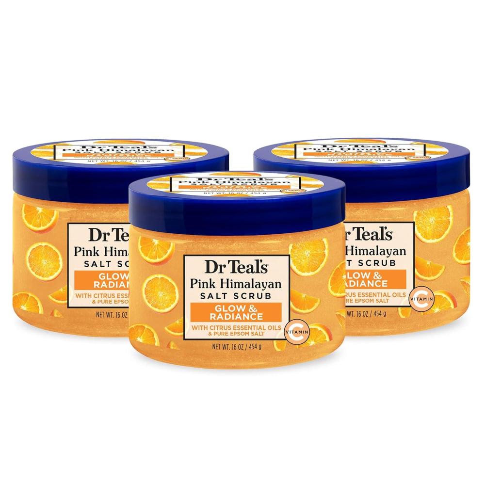 imageDr Teals Pink Himalayan Salt Body Scrub Glow ampamp Radiance with Pure Epsom Salt ampamp Citrus Essential Oils 16 oz Pack of 3Citrus