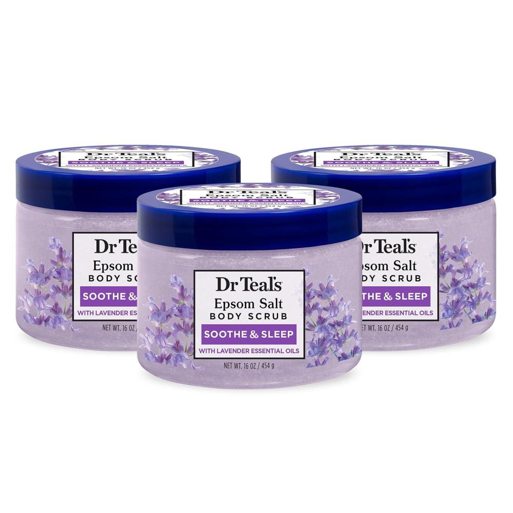 imageDr Teals Pink Himalayan Salt Body Scrub Glow ampamp Radiance with Pure Epsom Salt ampamp Citrus Essential Oils 16 oz Pack of 3Lavender