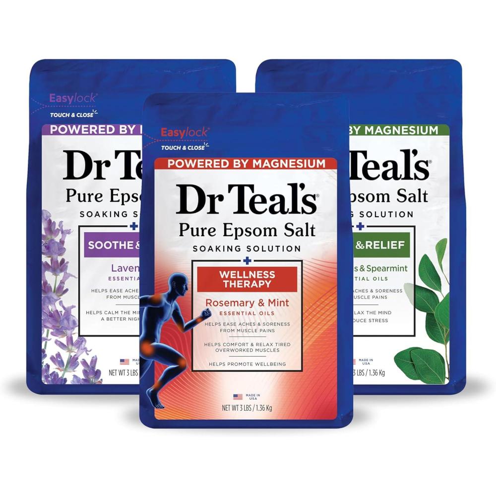 imageDr Teals Pure Epsom Salt Lavender ampamp Eucalyptus Duo Bundle 3 lbs Pack of 2Lavender  Eucalyptus  and Rosemary