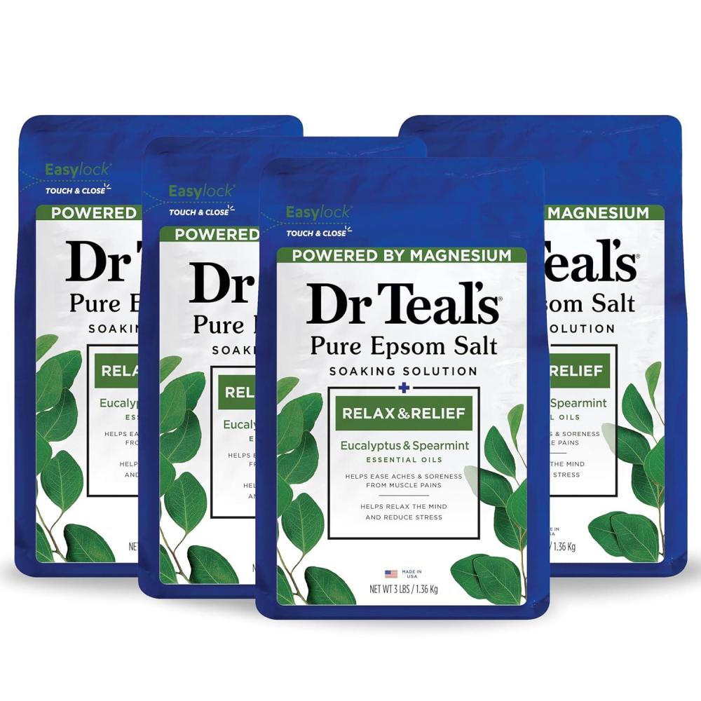 imageDr Teals Pure Epsom Salt Relax ampamp Relief with Eucalyptus and Spearmint 3 lb Pack of 4