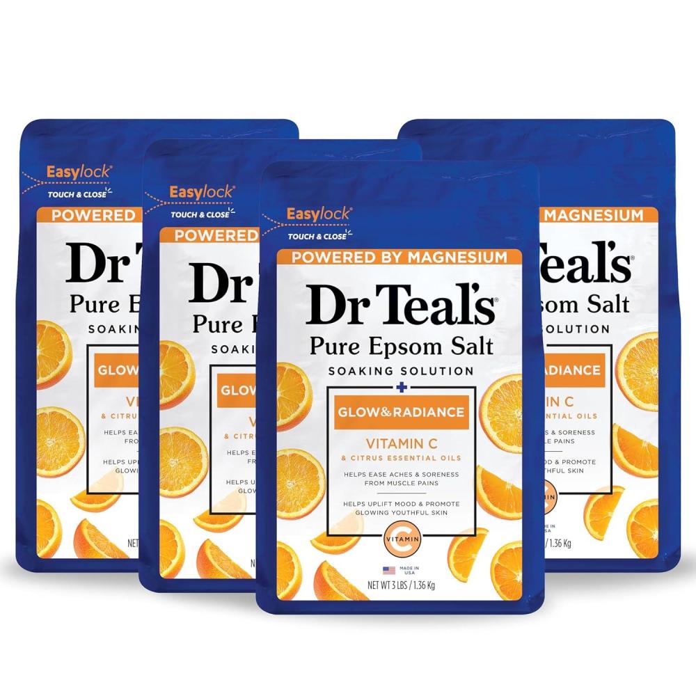 imageDr Teals Pure Epsom Salt Soak Glow ampamp Radiance with Vitamin C ampamp Citrus Essential Oils 3 lbs Pack of 4Vitamin C