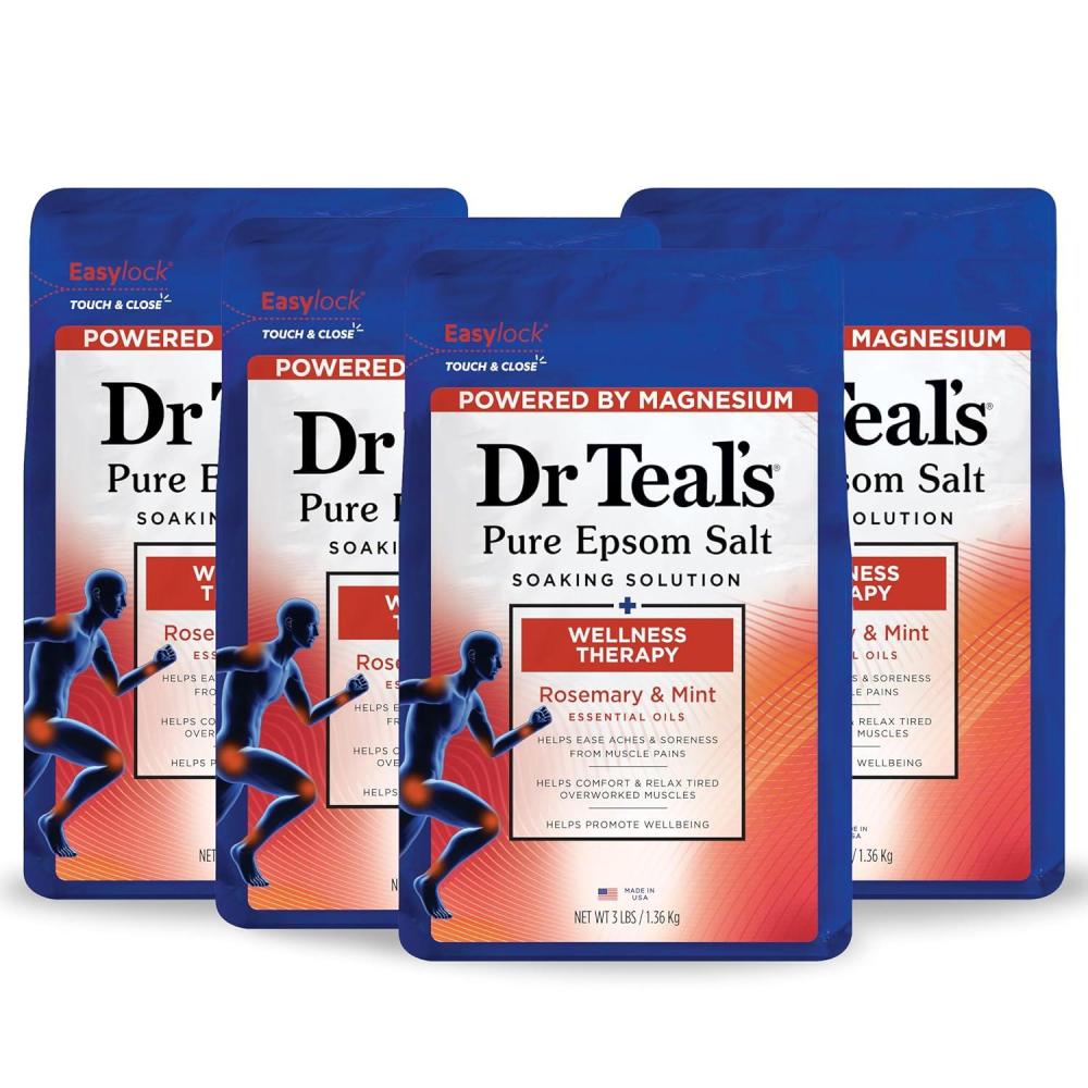 imageDr Teals Pure Epsom Salt Soak Wellness Therapy with Rosemary ampamp Mint 3 lbs Pack of 4Soak