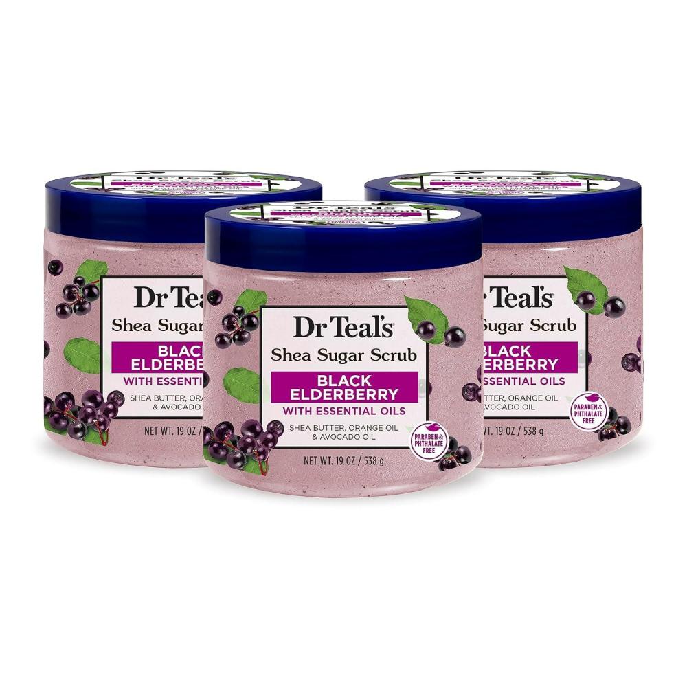 imageDr Teals Shea Sugar Scrub Eucalyptus ampamp Spearmint Essential Oils 19 oz Pack of 3Black Elderberry with Essential Oils