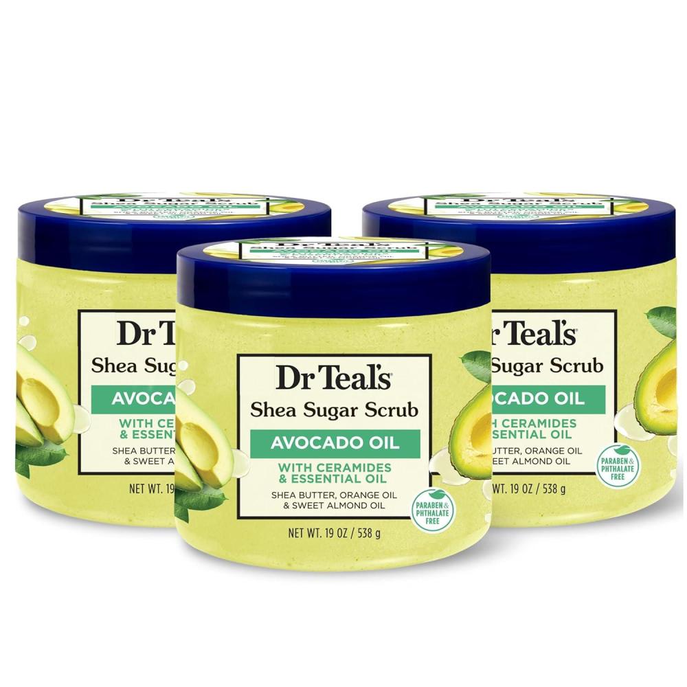 imageDr Teals Shea Sugar Scrub Eucalyptus ampamp Spearmint Essential Oils 19 oz Pack of 3Ceramides Avocado Essential Oil