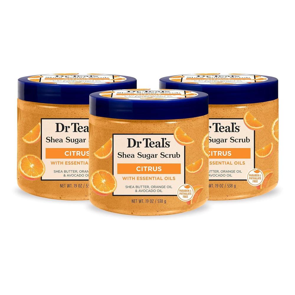 imageDr Teals Shea Sugar Scrub Eucalyptus ampamp Spearmint Essential Oils 19 oz Pack of 3Citrus with Essential Oils  Vitamin C