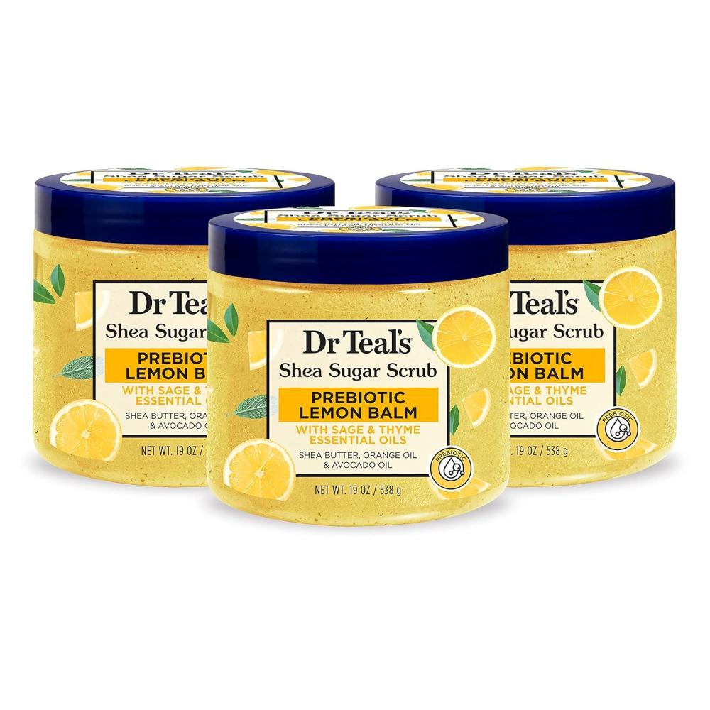 imageDr Teals Shea Sugar Scrub Eucalyptus ampamp Spearmint Essential Oils 19 oz Pack of 3Lemon