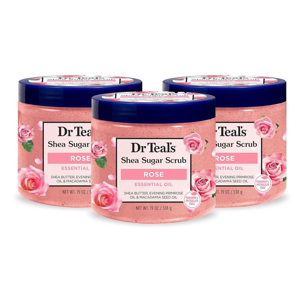 imageDr Teals Shea Sugar Scrub Eucalyptus ampamp Spearmint Essential Oils 19 oz Pack of 3Rose with Essential Oil