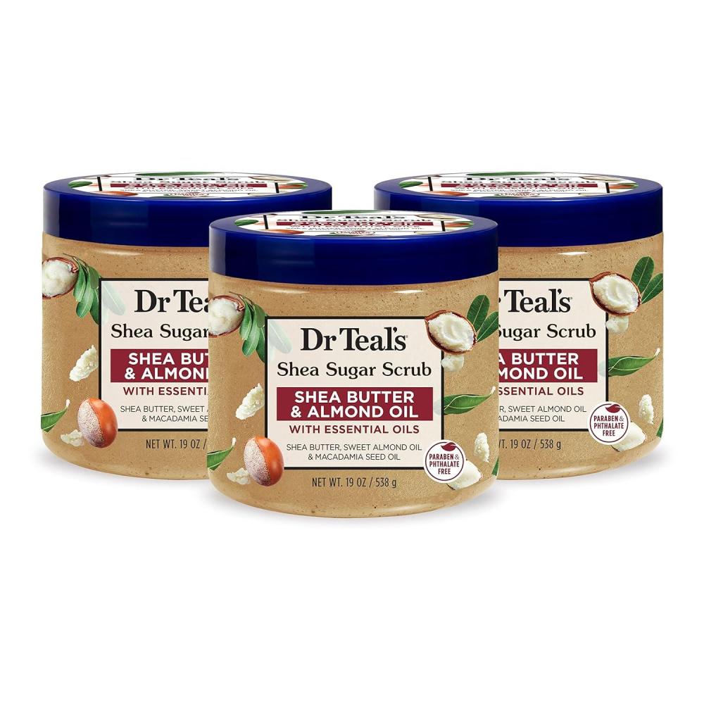 imageDr Teals Shea Sugar Scrub Eucalyptus ampamp Spearmint Essential Oils 19 oz Pack of 3Shea Butter with Almond Oil Essential Oils