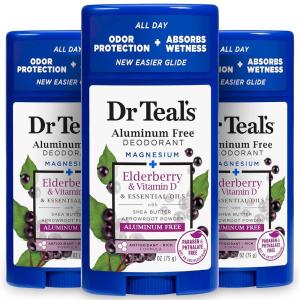 Dr Teal’s Aluminum Free Deodorant, Coconut Oil with Essential Oils, 2.65 oz (Pack of 3)(Elderberry)