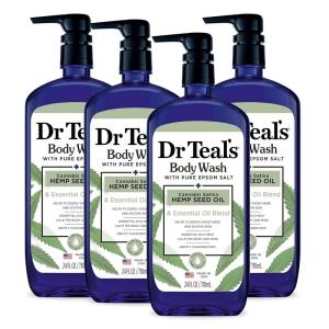 Dr Teal’s Body Wash with Pure Epsom Salt, Cannabis Sativa Hemp Seed Oil, 24 fl oz (Pack of 4)