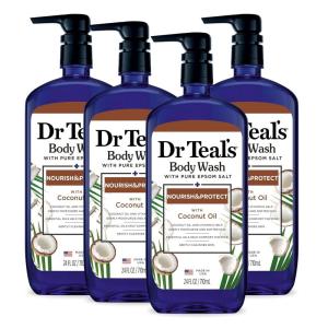 Dr Teal’s Body Wash with Pure Epsom Salt, with Coconut Oil, 24 fl oz (Pack of 4)