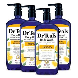 Dr Teal’s Body Wash with Pure Epsom Salt, with Prebiotic Lemon Balm & Sage, 24 fl oz (Pack of 4)(Body Wash)