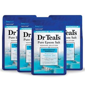 Dr Teal’s Epsom Salt Magnesium Soak, Restorative Minerals with Magnesium, Potassium, Zinc & Essential Oils, 3 lbs (Pack of 4)(48 Ounce (Pack of 4))