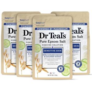 Dr Teal’s Epsom Salt Magnesium Soak, Sensitive Skin with Colloidal Oatmeal & Cucumber, 3 lbs (Pack of 4)