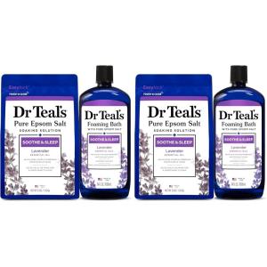 Dr. Teal’s Epsom Salt Soaking Solution and Foaming Bath with Pure Epsom Salt Combo Pack, Lavender (Pack of 2)(2 Piece Set (Pack of 2))