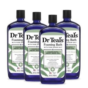 Dr Teal’s Foaming Bath with Pure Epsom Salt, Cannabis Sativa Hemp Seed Oil, 34 fl oz (Pack of 4)