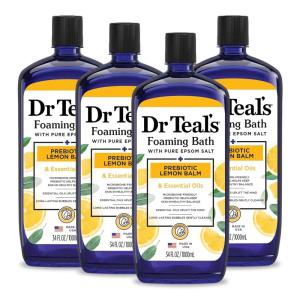 Dr Teal’s Foaming Bath with Pure Epsom Salt, Prebiotic Lemon Balm & Essential Oils, 34 fl oz (Pack of 4)(Bathwater Additive)