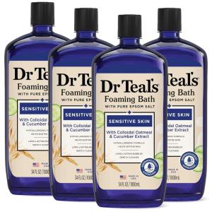 Dr Teal’s Foaming Bath with Pure Epsom Salt, Sensitive Skin with Colloidal Oatmeal & Cucumber, 34 fl oz (Pack of 4)